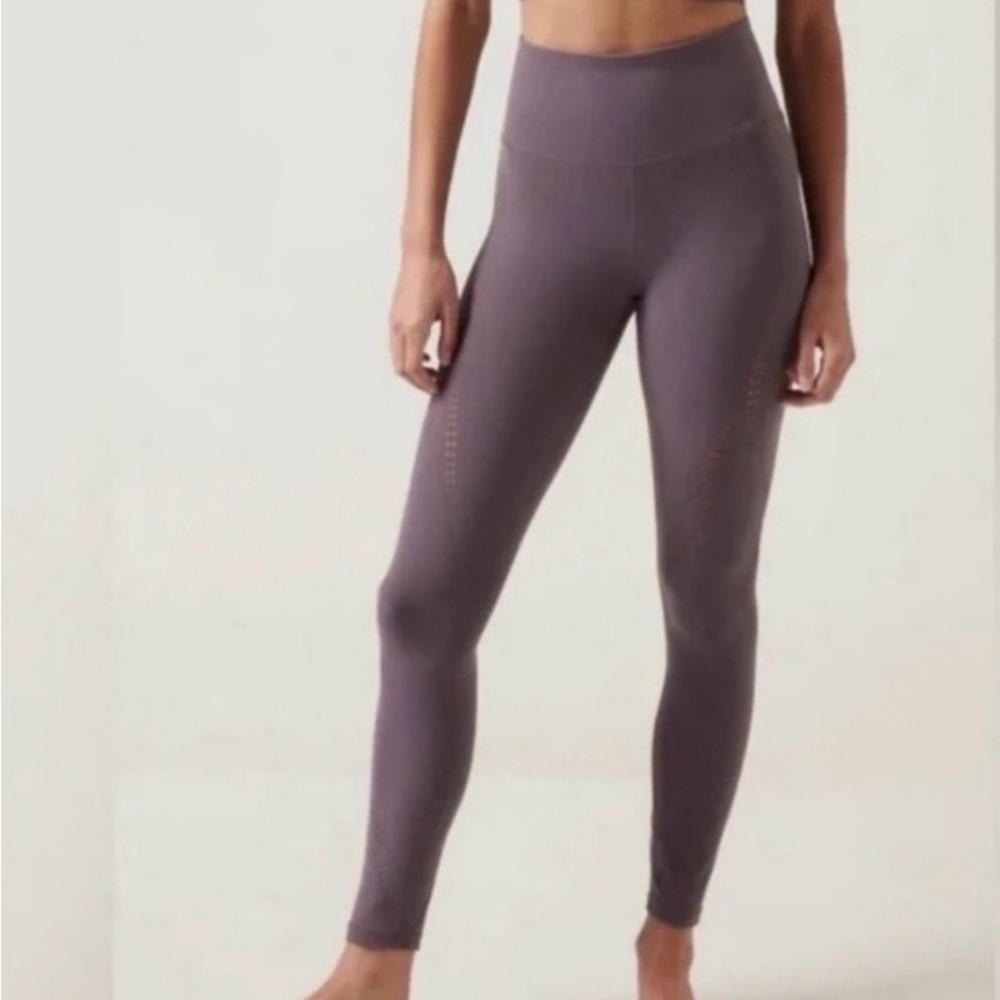 Athleta Elation Purple/Gray Laser cut High-Rise Leggings